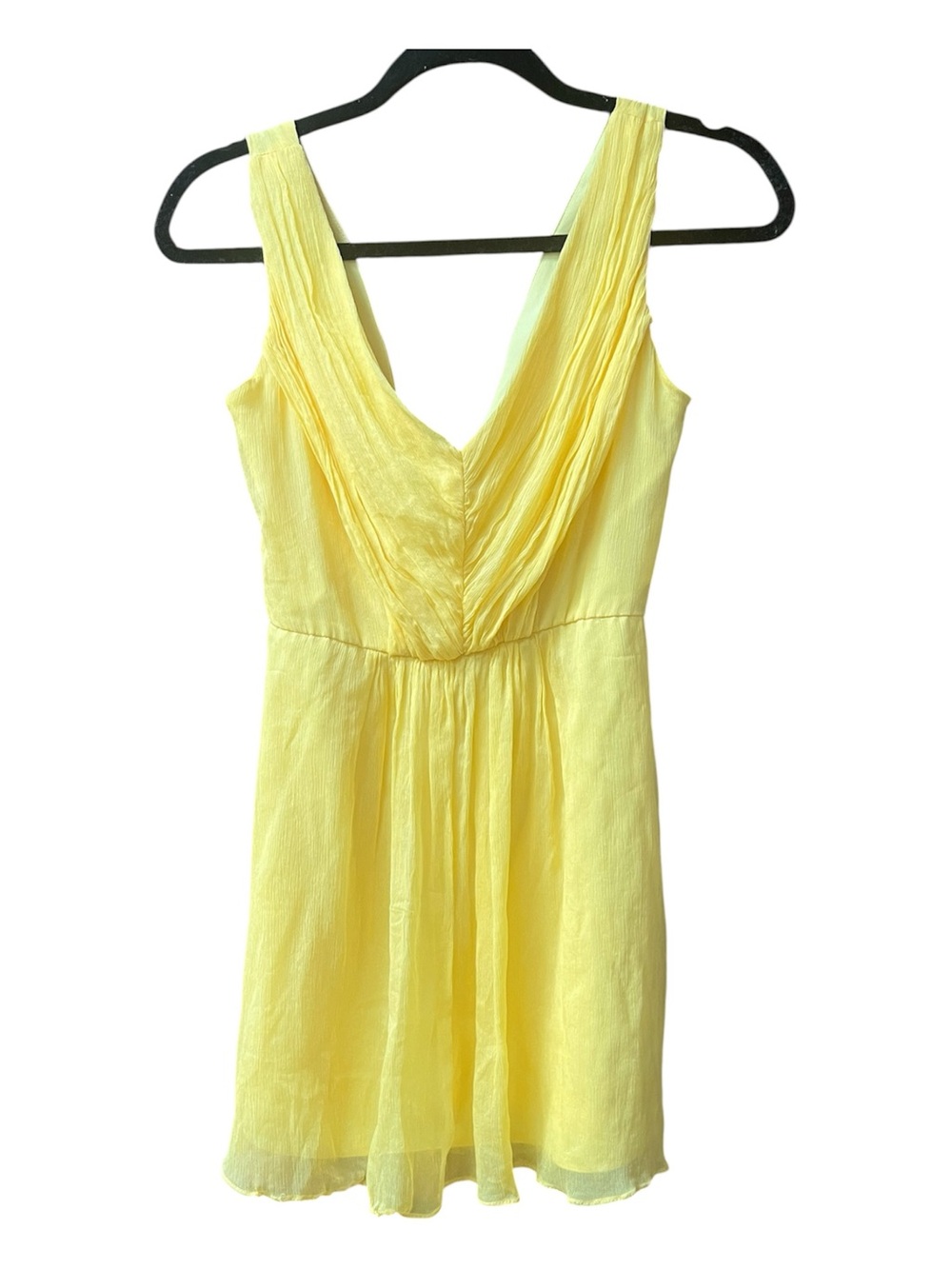 J Crew Women's 100% Silk Pleated V-Neck Sleeveless Yellow Petite Dress 00P